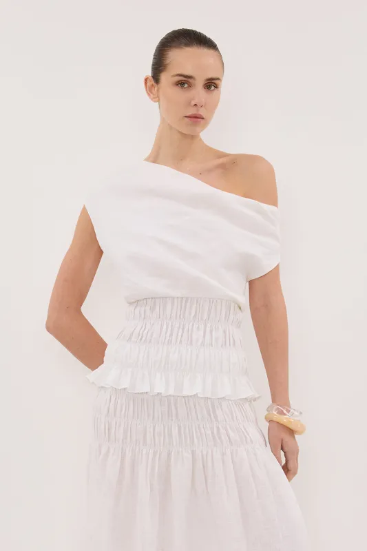 MAIA WHITE SLEEVELESS LINEN SHIRRED TOP - PRE ORDER sold by Dissh
