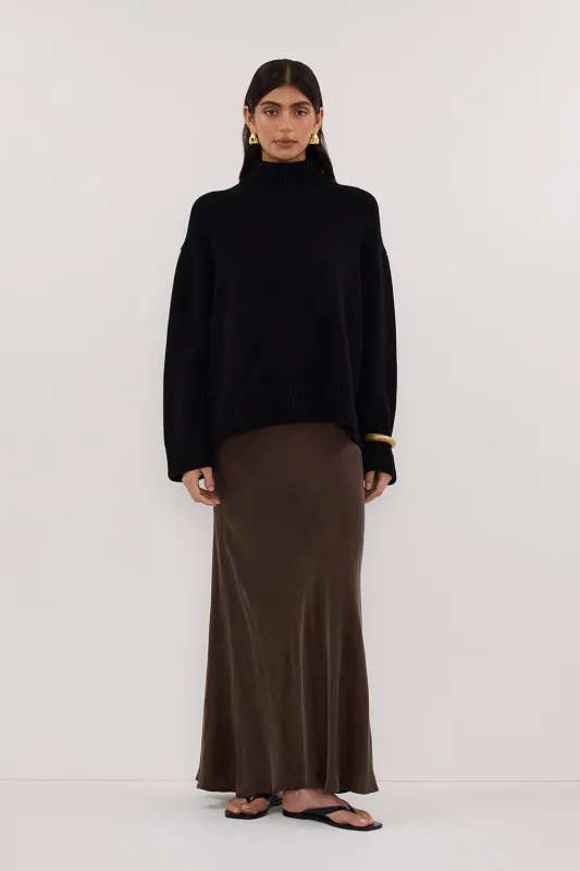 CONNIE BITTER CHOC CUPRO MAXI SKIRT made by Dissh