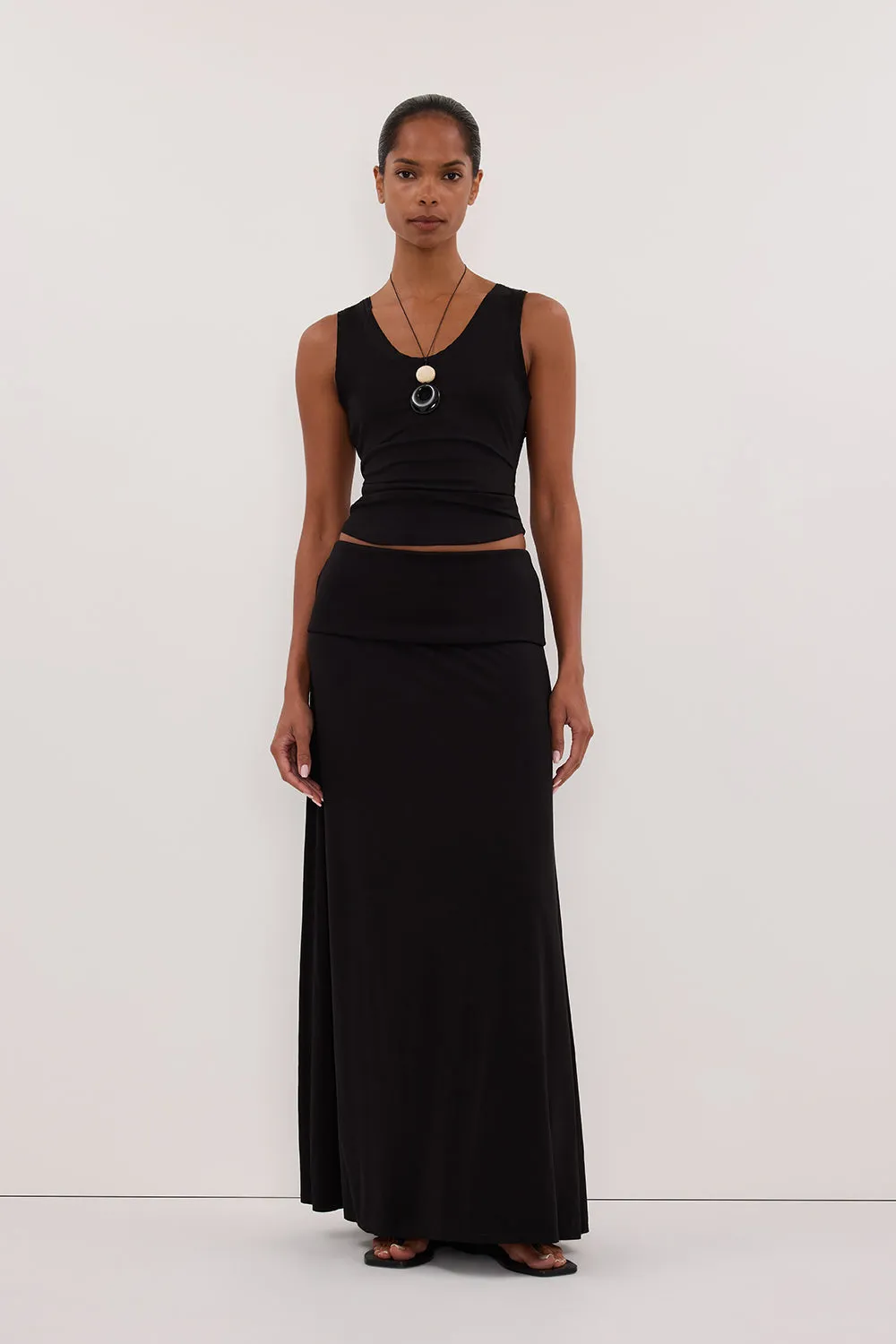 JULIE BLACK MODAL BLEND SLEEVELESS TANK sold by Dissh