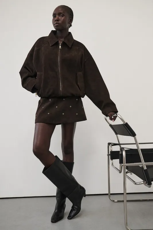 SYLVIE BITTER CHOC SUEDE MINI SKIRT sold by Dissh