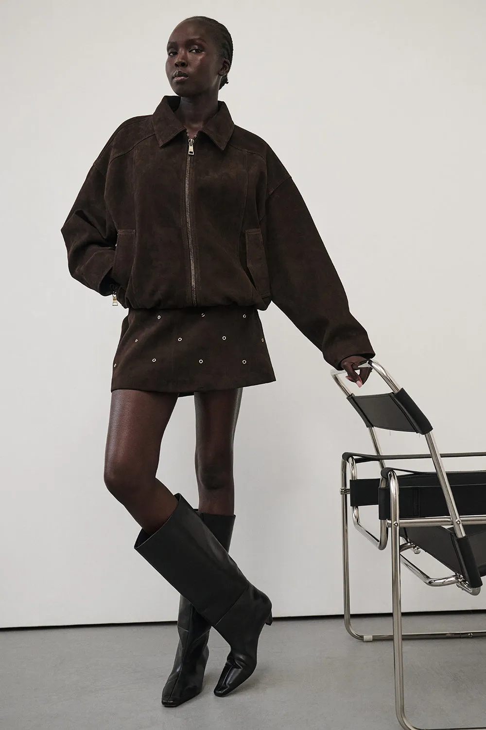 SYLVIE BITTER CHOC SUEDE MINI SKIRT sold by Dissh