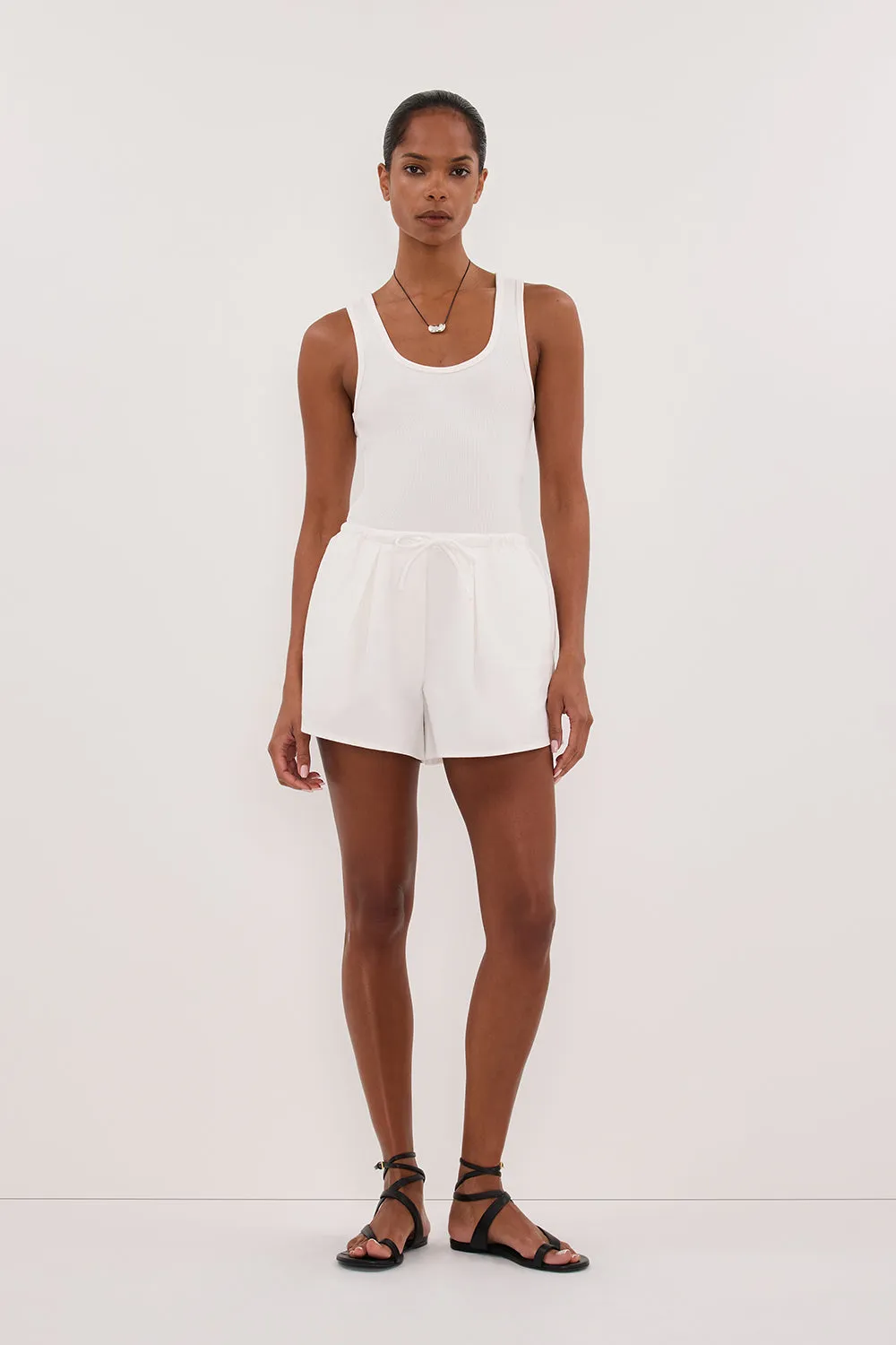 RHEA WHITE COTTON DRAWSTRING SHORT sold by Dissh product image thumbnail 5