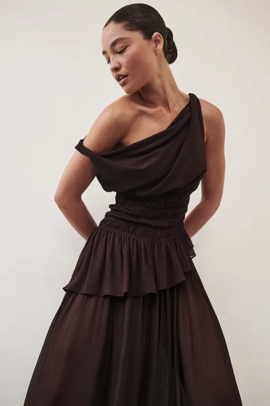 TIANA DARK CHOC ASYM TOP sold by Dissh