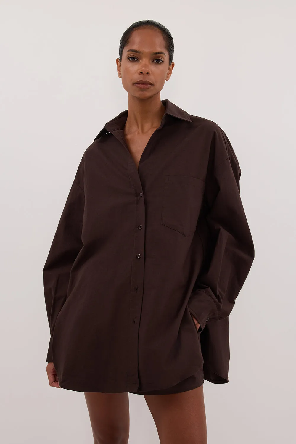 RHEA 2.0 BURNT CHOC OVERSIZED COTTON SHIRT sold by Dissh product image thumbnail 2