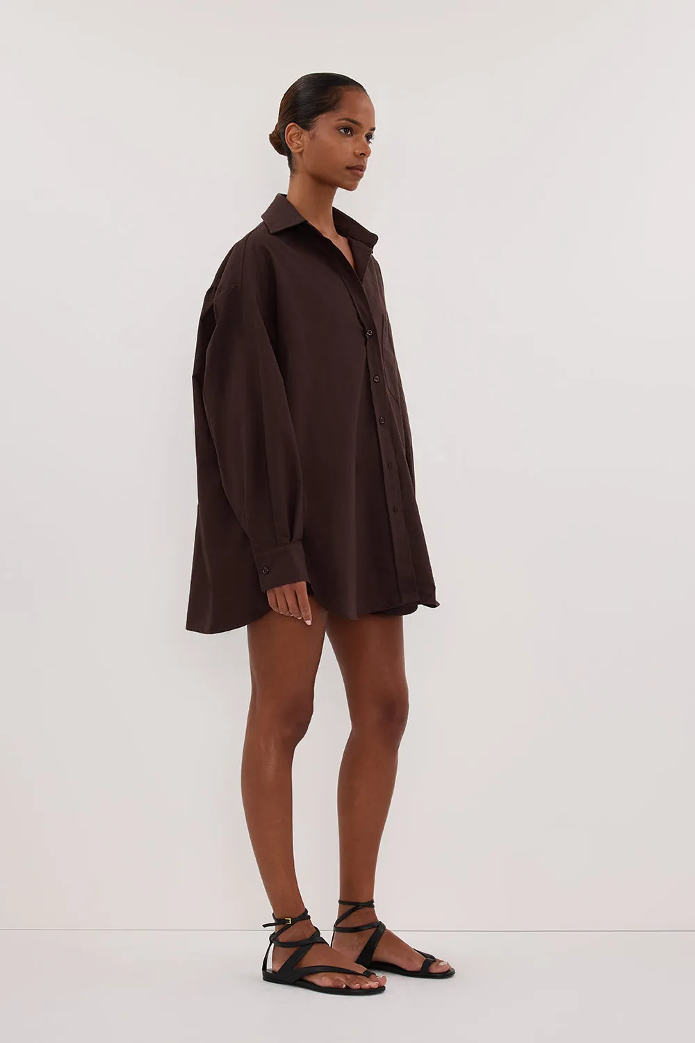 RHEA 2.0 BURNT CHOC OVERSIZED COTTON SHIRT sold by Dissh product image thumbnail 3