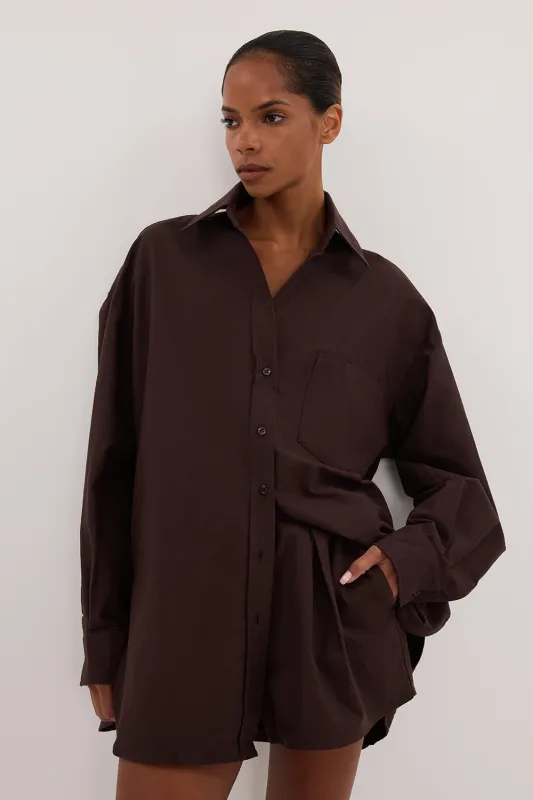 RHEA BURNT CHOC COTTON DRAWSTRING SHORT sold by Dissh