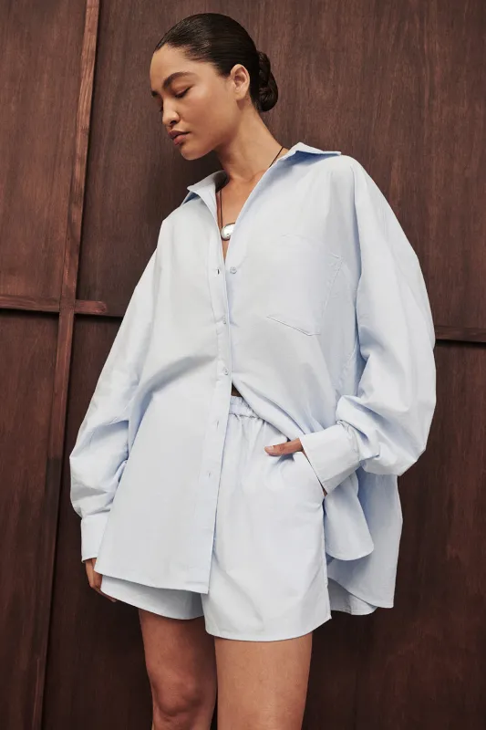 RHEA 2.0 ICE BLUE OVERSIZED COTTON SHIRT sold by Dissh