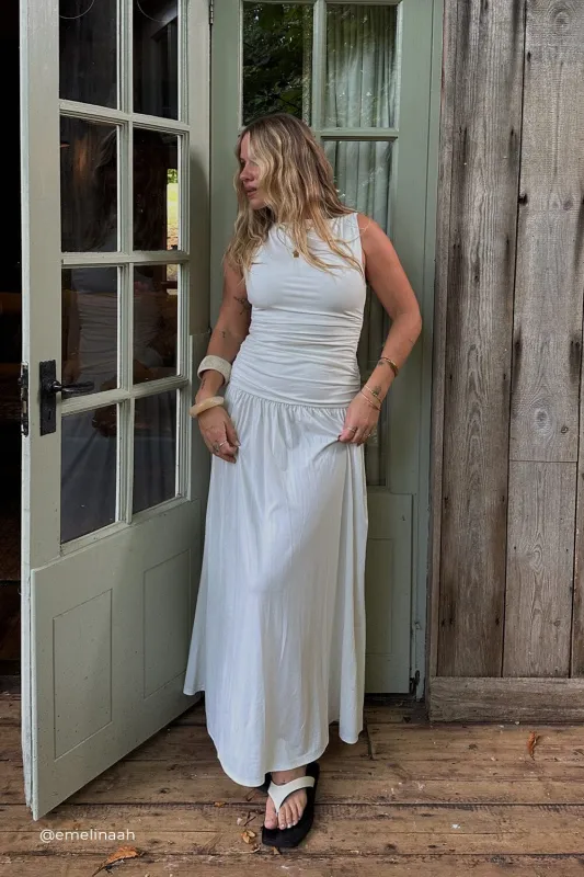 MEG OFF WHITE SLEEVELESS KNIT MIDI DRESS sold by Dissh