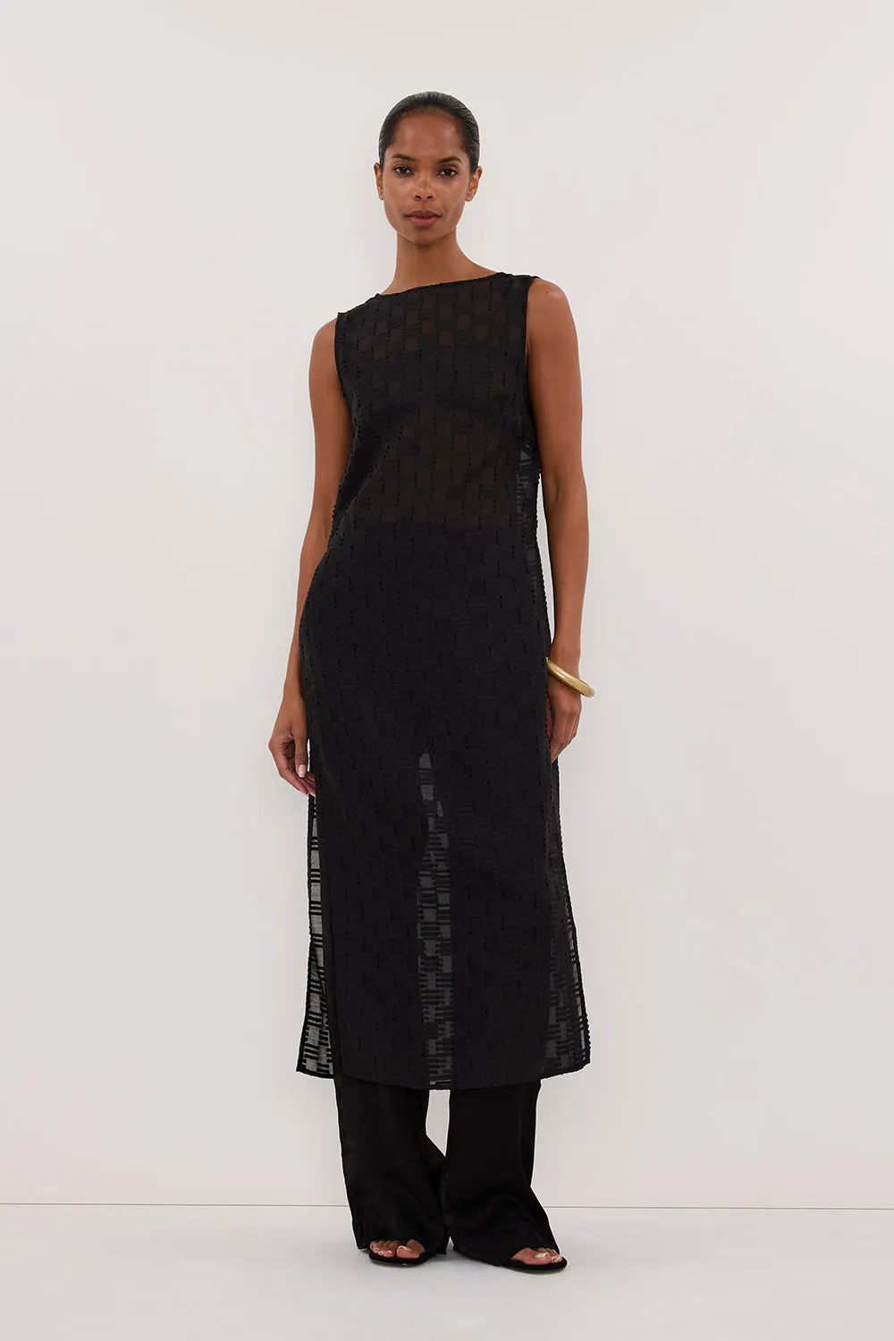 ELBA BLACK SHEER TUNIC TOP sold by Dissh