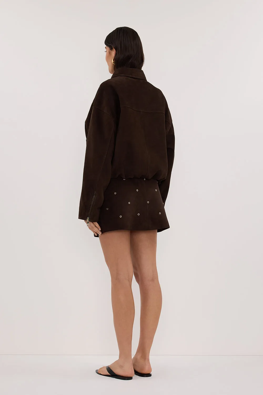 DENVER BITTER CHOC SUEDE LEATHER BOMBER JACKET sold by Dissh product image thumbnail 5