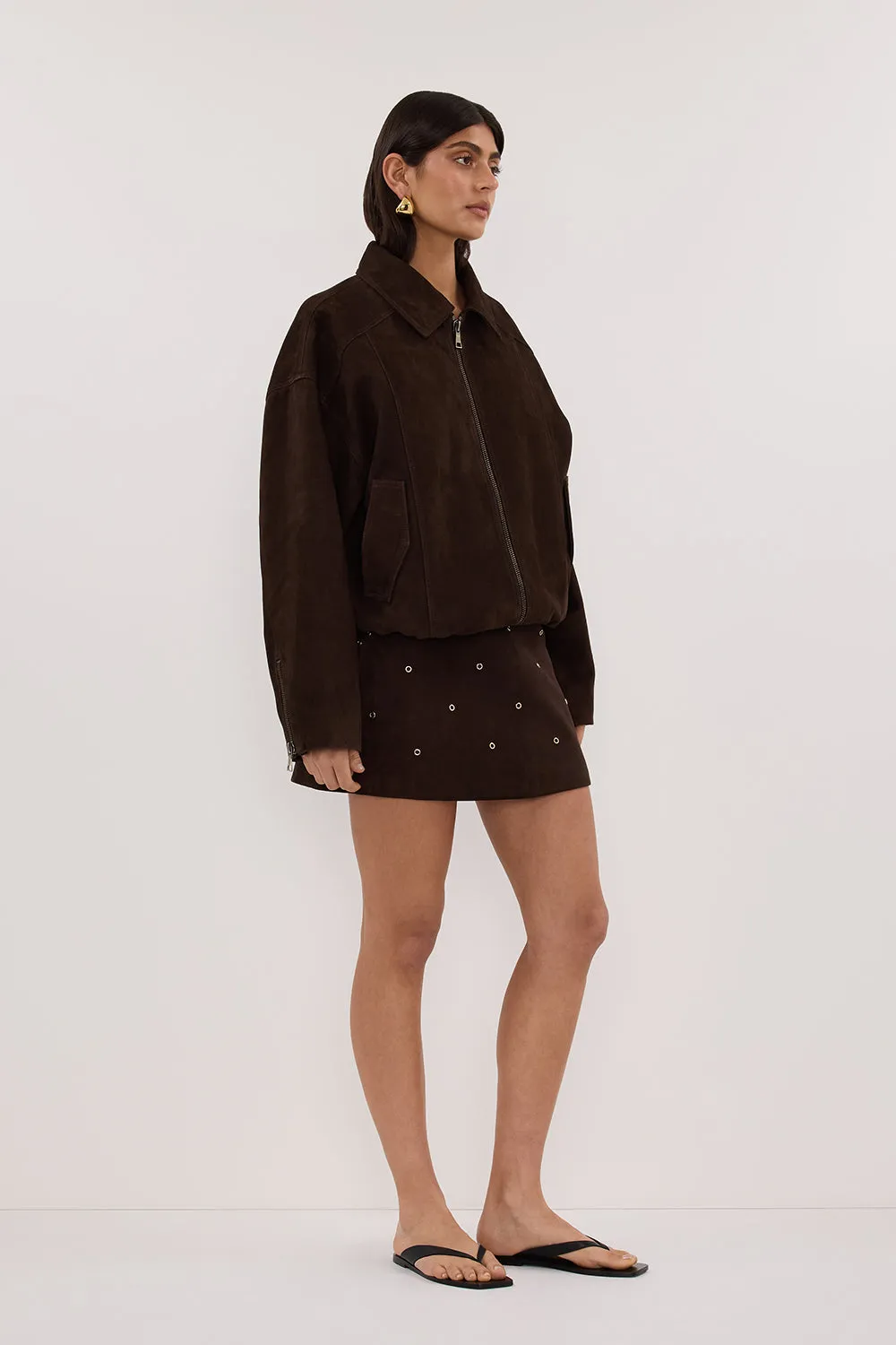 DENVER BITTER CHOC SUEDE LEATHER BOMBER JACKET sold by Dissh product image thumbnail 4
