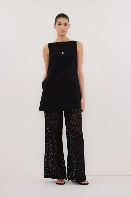 ROWIE BLACK SLEEVELESS BOAT NECK TUNIC TOP sold by Dissh