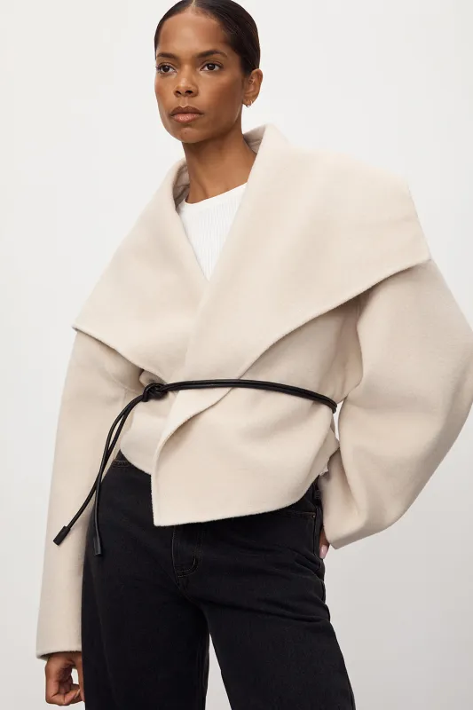 LUCIA BONE CROPPED WOOL BLEND TRENCH COAT sold by Dissh