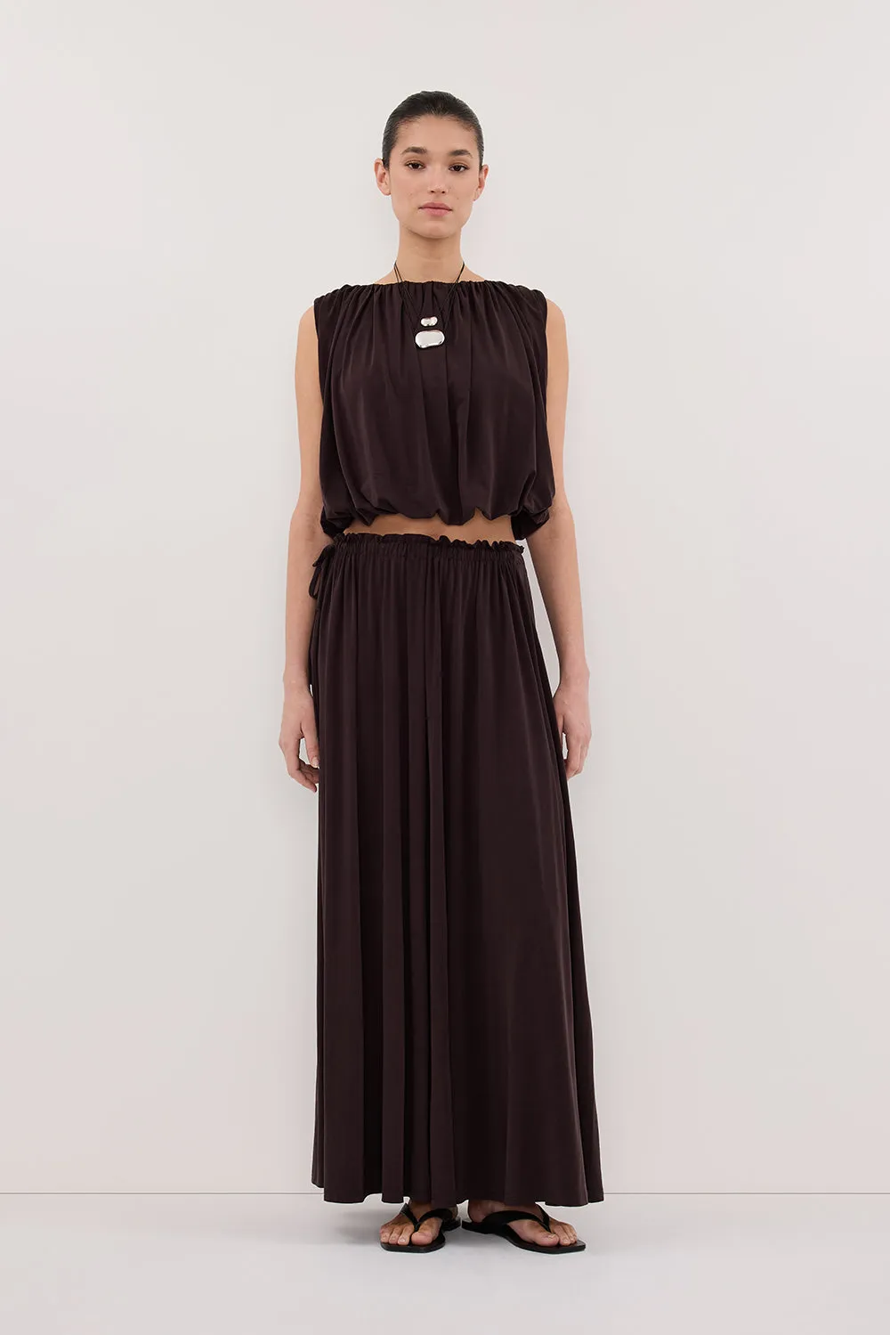 AVA BURNT CHOC MODAL BLEND MIDI SKIRT sold by Dissh product image thumbnail 2