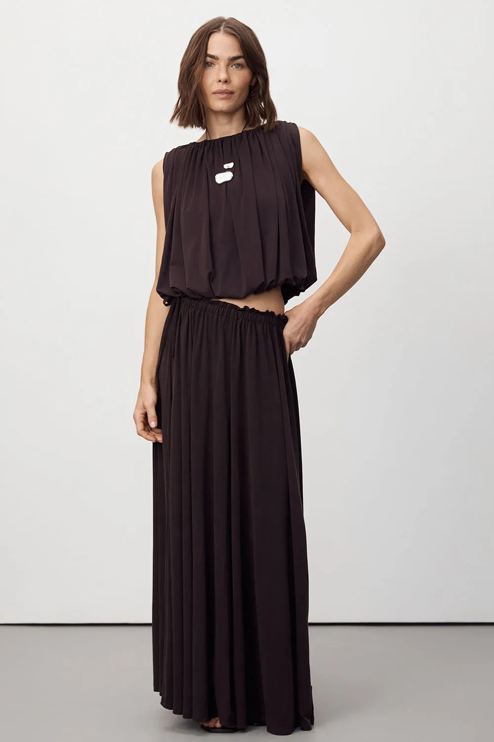 AVA BURNT CHOC MODAL BLEND MIDI SKIRT sold by Dissh