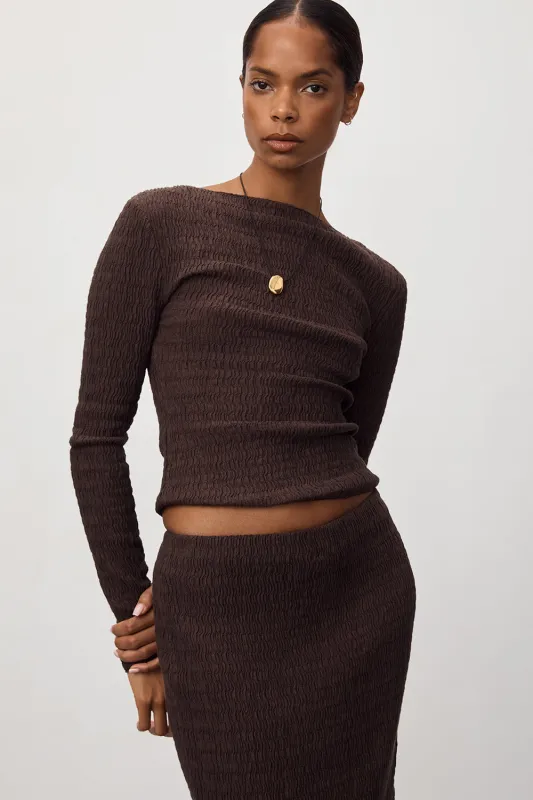 MELISSA CHOC LONG SLEEVE KNIT TOP sold by Dissh