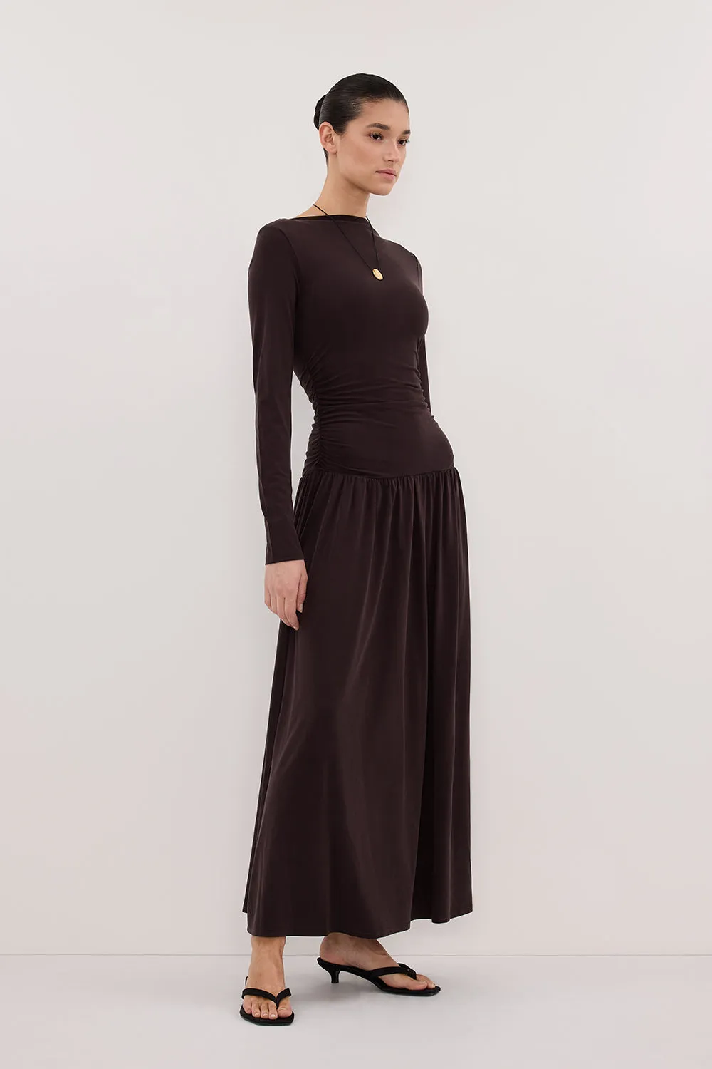 MEG BURNT CHOC LONG SLEEVE KNIT MIDI DRESS sold by Dissh product image thumbnail 4
