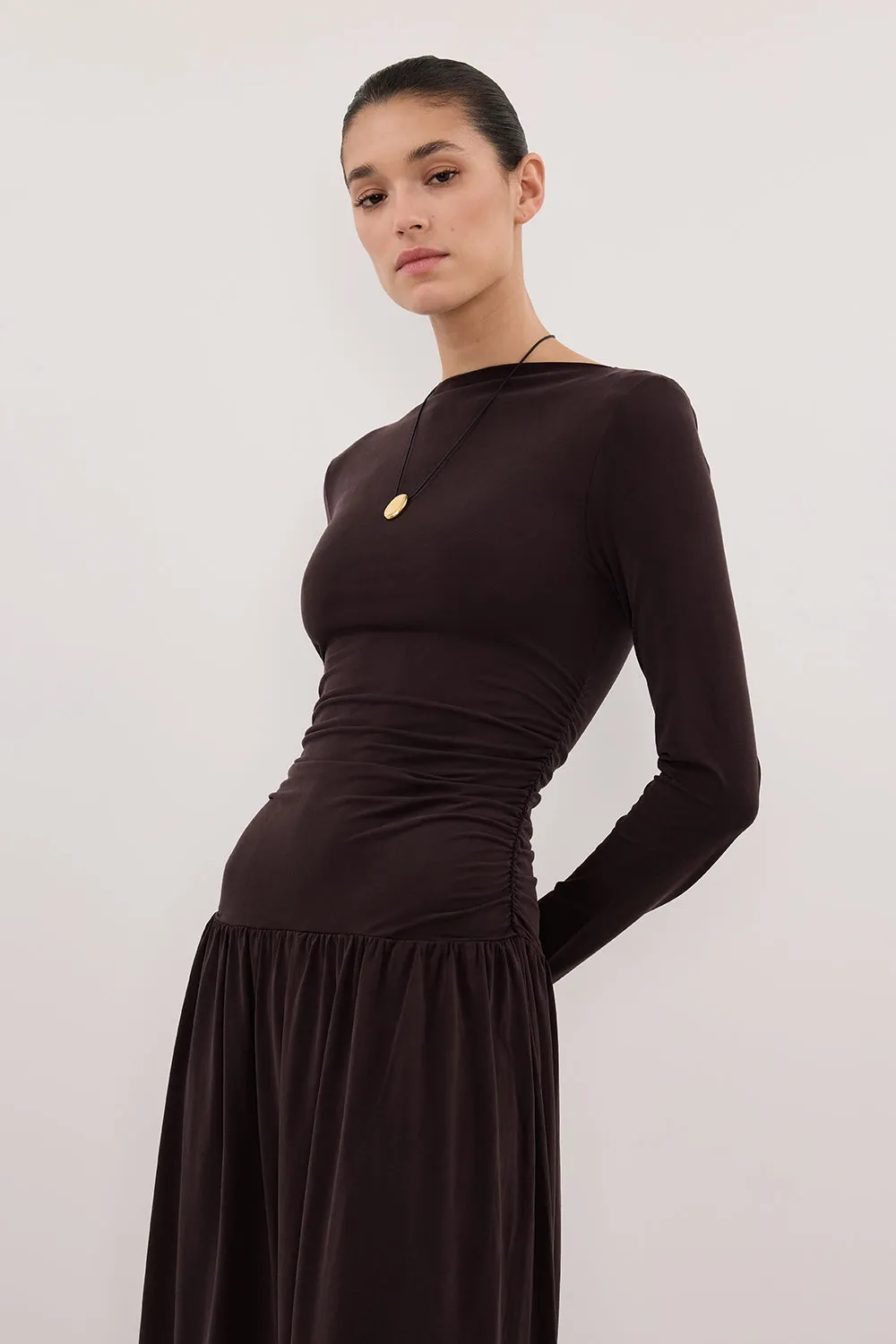 MEG BURNT CHOC LONG SLEEVE KNIT MIDI DRESS sold by Dissh product image thumbnail 3