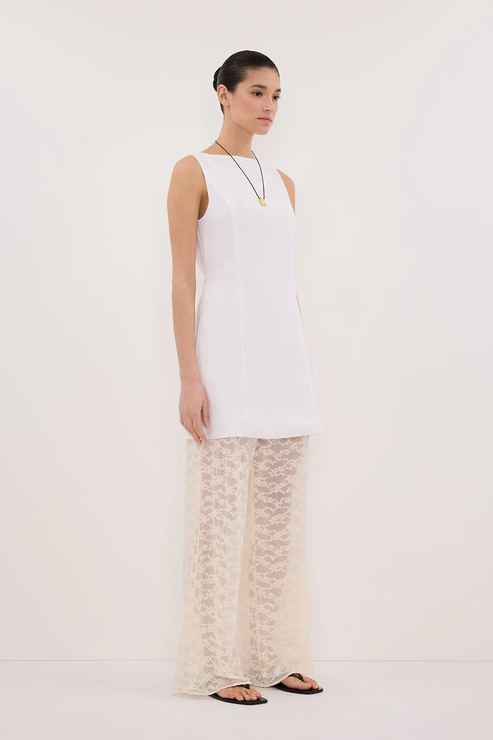 LACY WHITE SLEEVELESS LINEN MINI DRESS sold by Dissh product image thumbnail 3