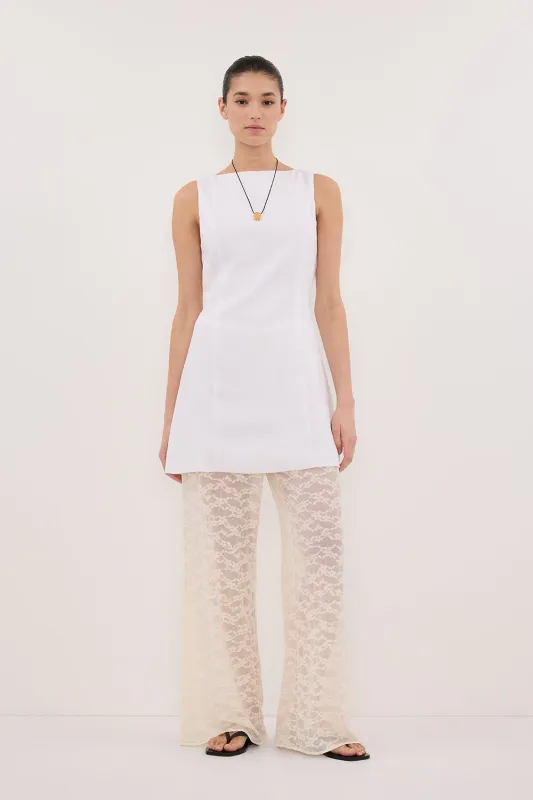 LACY WHITE SLEEVELESS LINEN MINI DRESS sold by Dissh