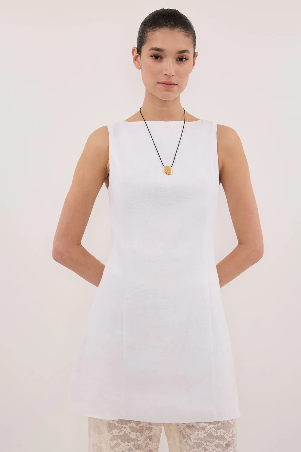 LACY WHITE SLEEVELESS LINEN MINI DRESS sold by Dissh product image thumbnail 2