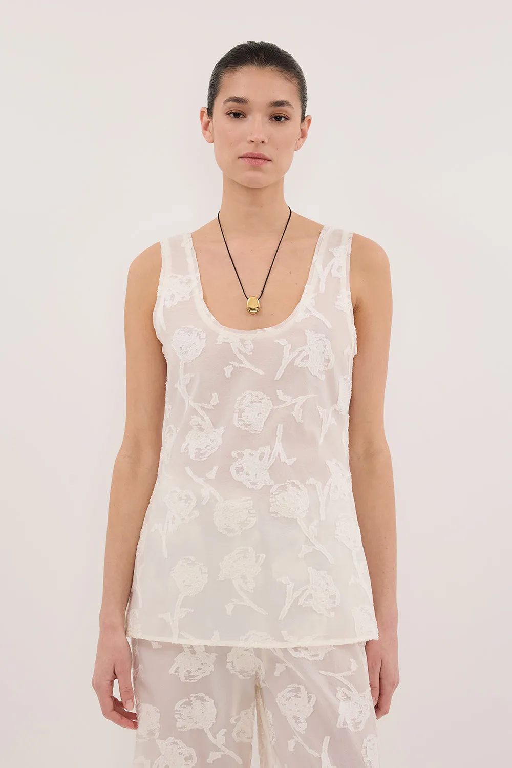 AZALEA OFF WHITE JACQUARD CAMI TOP sold by Dissh product image thumbnail 3