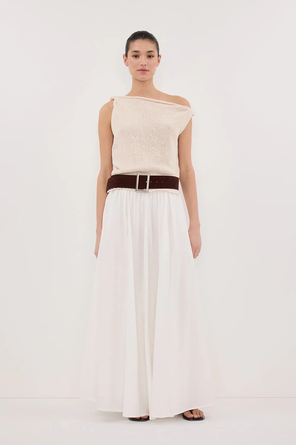 KARA SANDSTONE ASYM KNIT TOP sold by Dissh