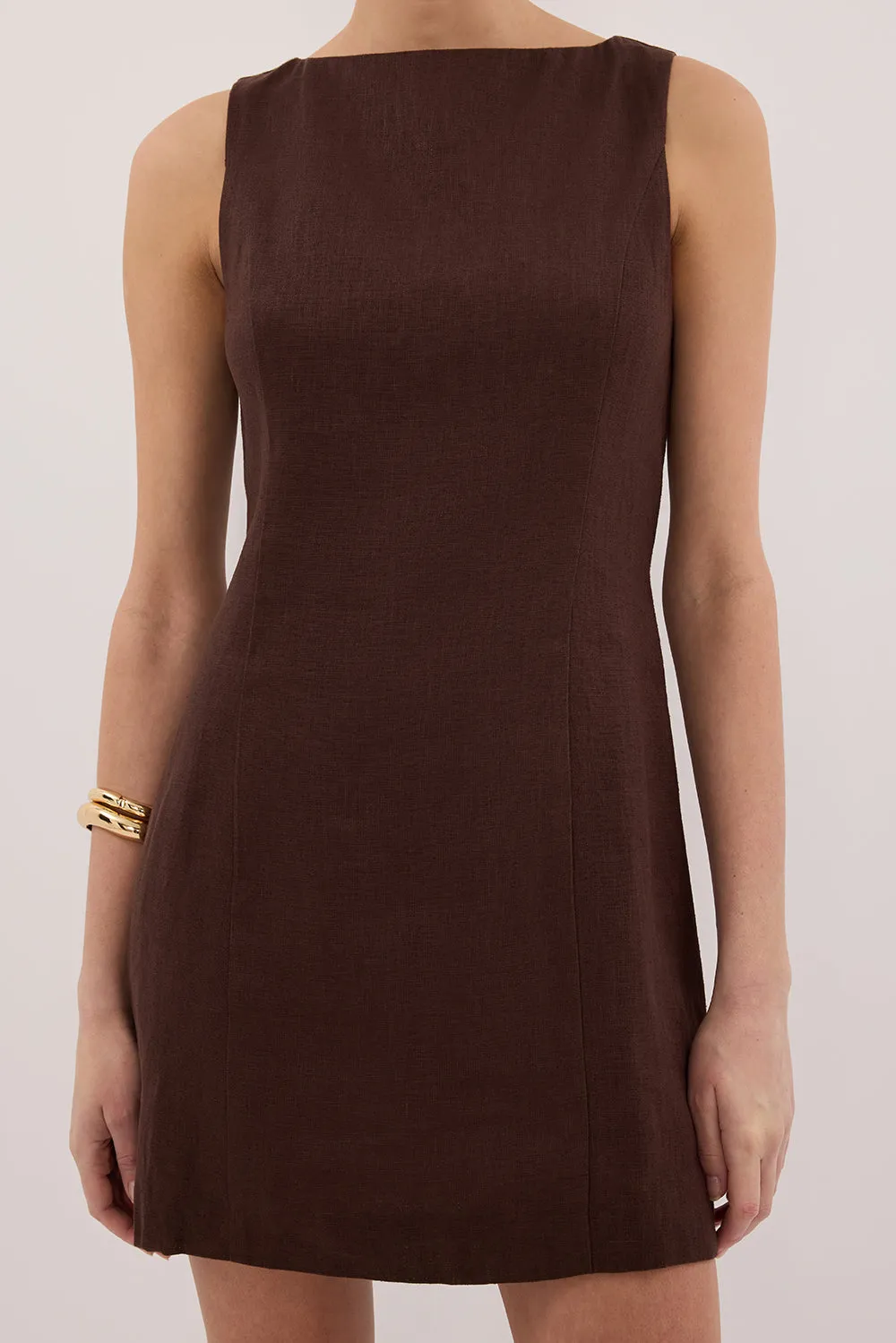 LACY COCOA SLEEVELESS LINEN MINI DRESS sold by Dissh product image thumbnail 5