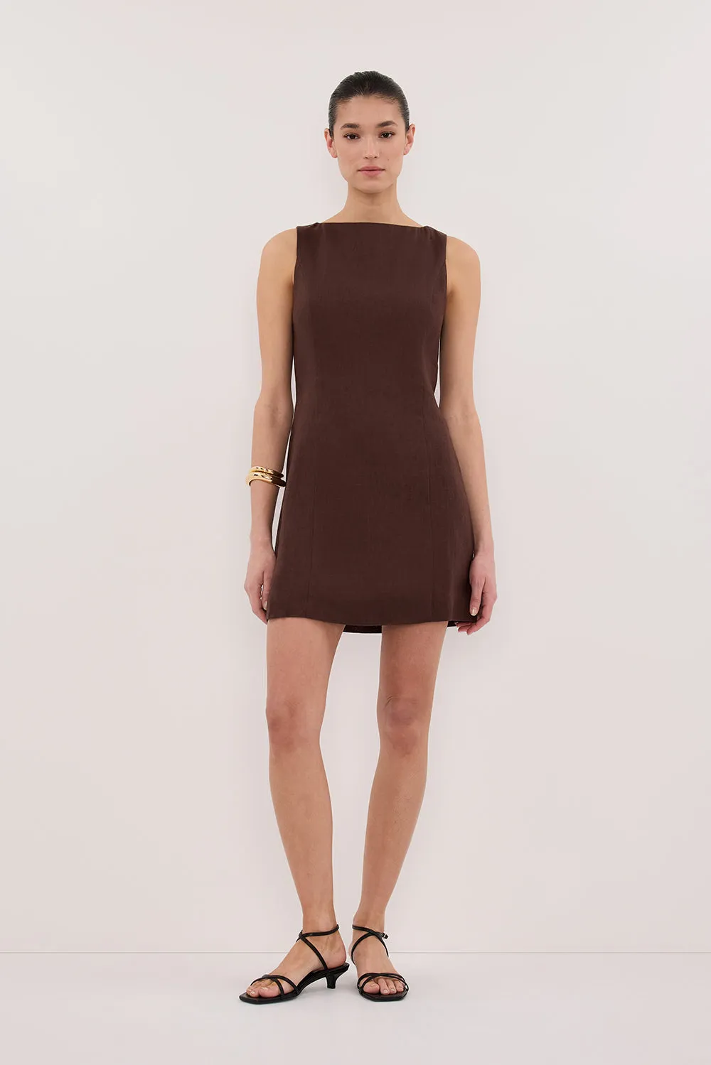 LACY COCOA SLEEVELESS LINEN MINI DRESS sold by Dissh