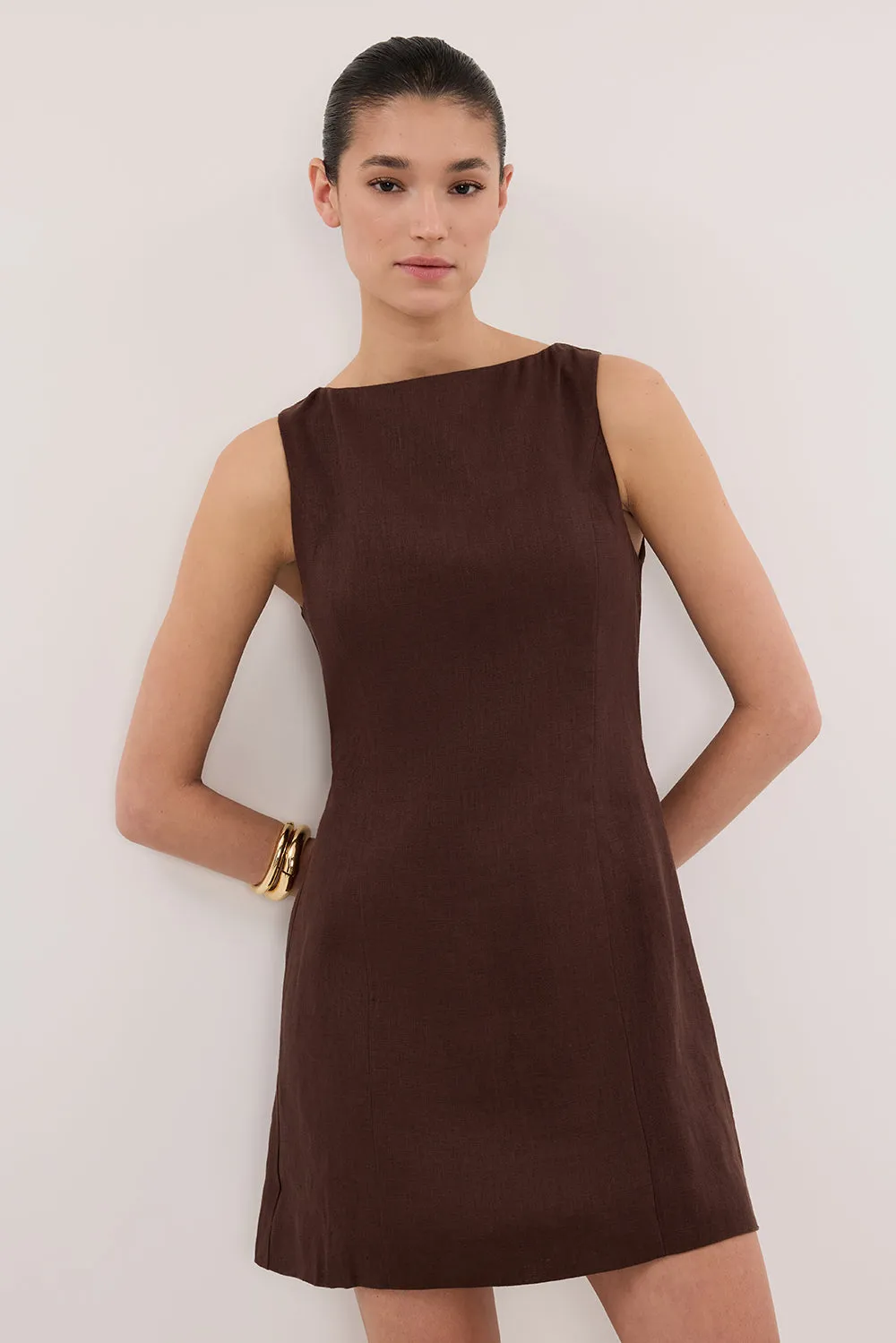 LACY COCOA SLEEVELESS LINEN MINI DRESS sold by Dissh product image thumbnail 2