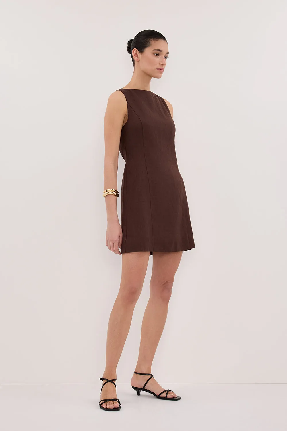 LACY COCOA SLEEVELESS LINEN MINI DRESS sold by Dissh product image thumbnail 3