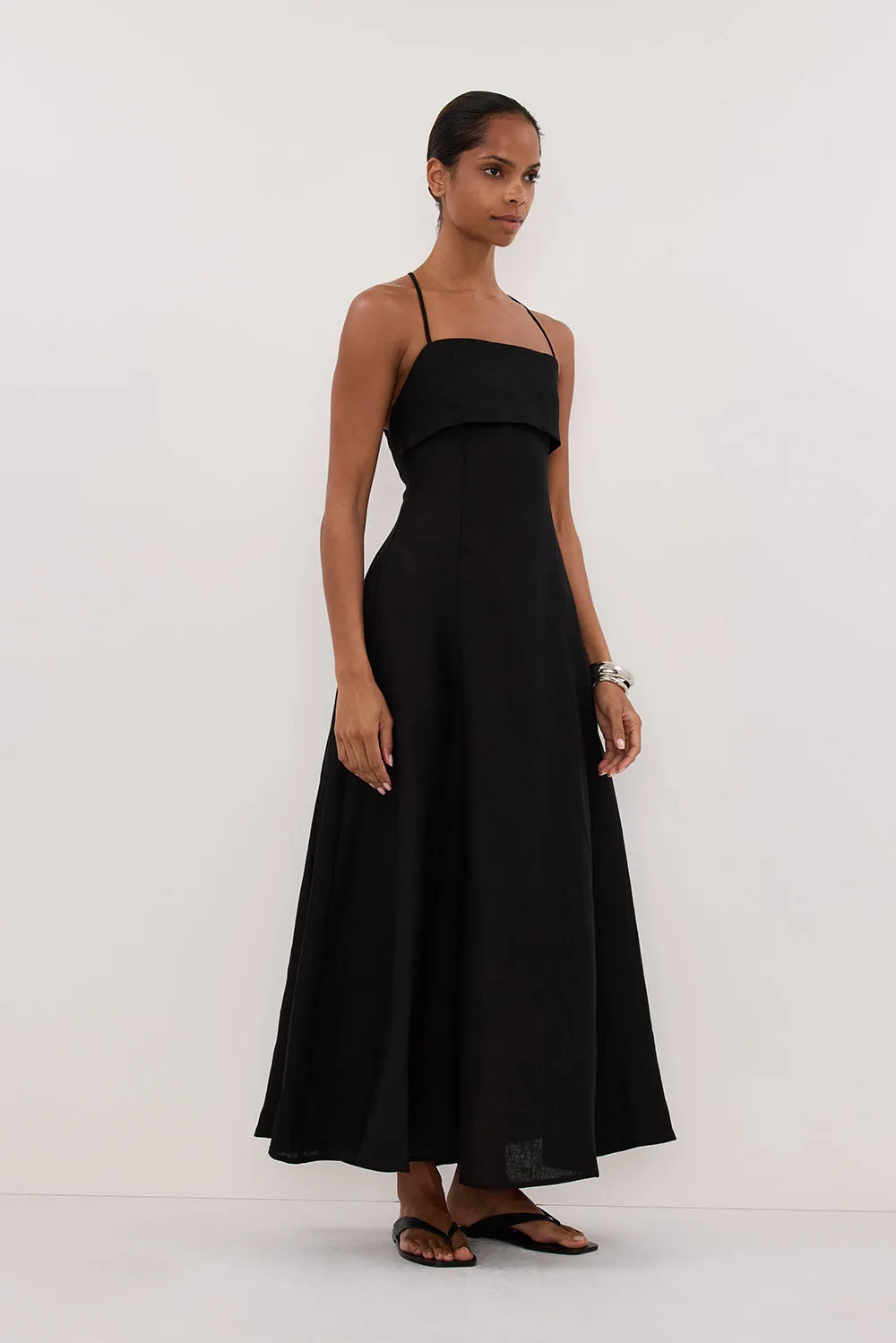 DANIELLA BLACK LINEN TIE BACK MIDI DRESS sold by Dissh product image thumbnail 3