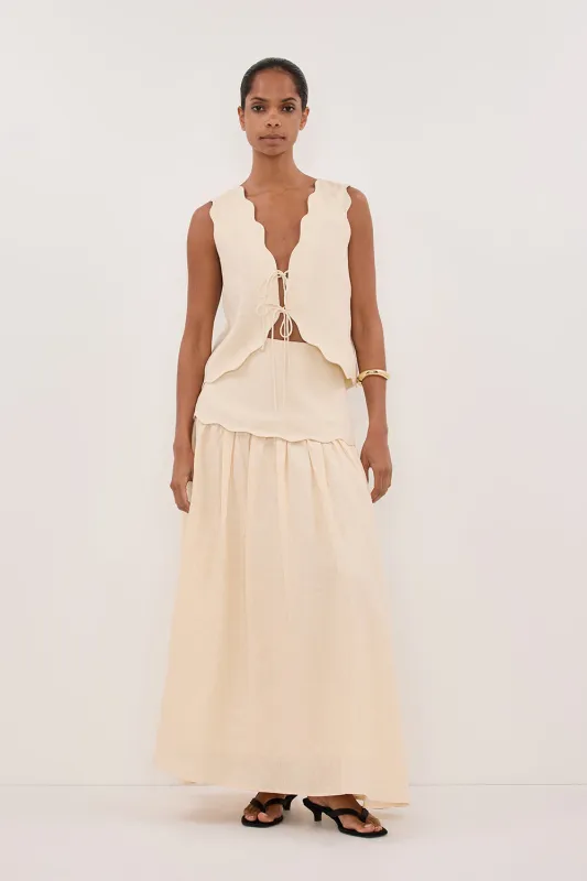 LELA SANDSTONE LINEN MIDI SKIRT sold by Dissh