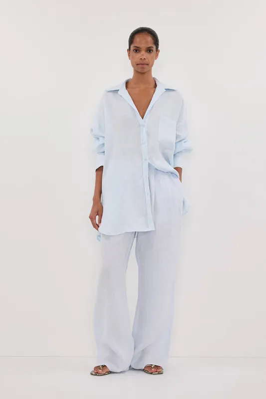 ELLIS ICE BLUE LONG SLEEVE LINEN SHIRT sold by Dissh