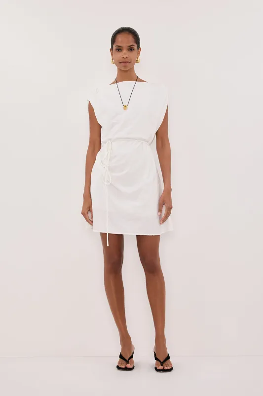 MARMO WHITE DRAPED MINI DRESS made by Dissh