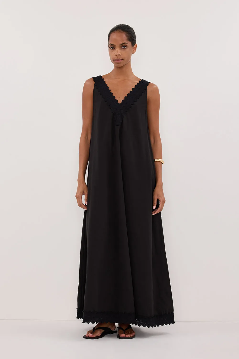 ANNABEL BLACK SLEEVELESS V NECK MIDI DRESS - PRE ORDER sold by Dissh