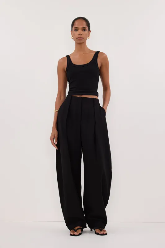 ROMY BLACK BARREL LEG TAILORED PANT sold by Dissh