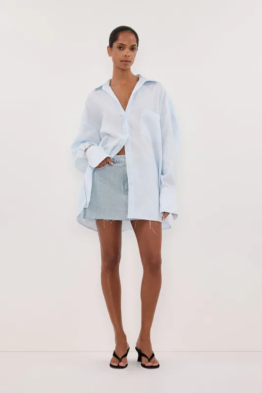 DANA LIGHT RINSE DENIM MINI SKIRT sold by Dissh