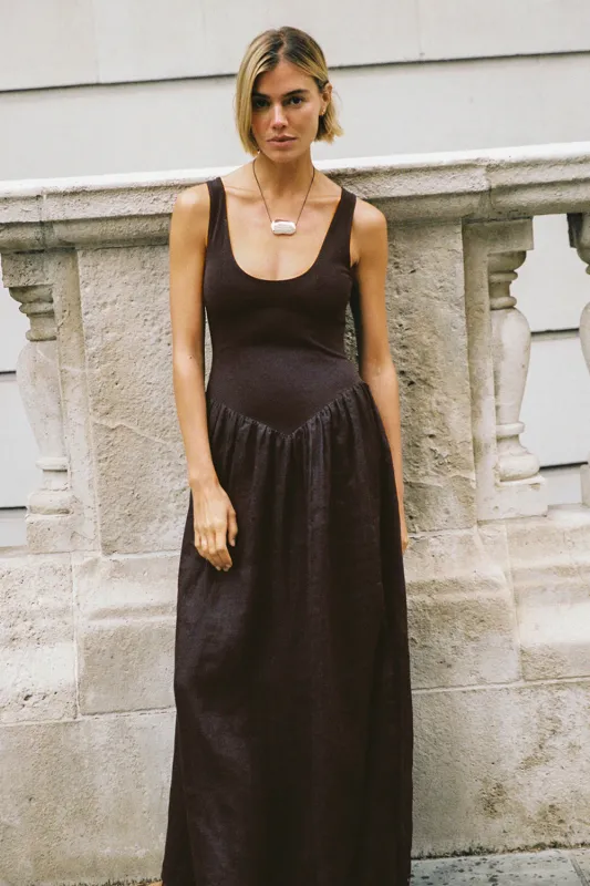 SKYLER BURNT CHOC HYBRID MIDI DRESS sold by Dissh