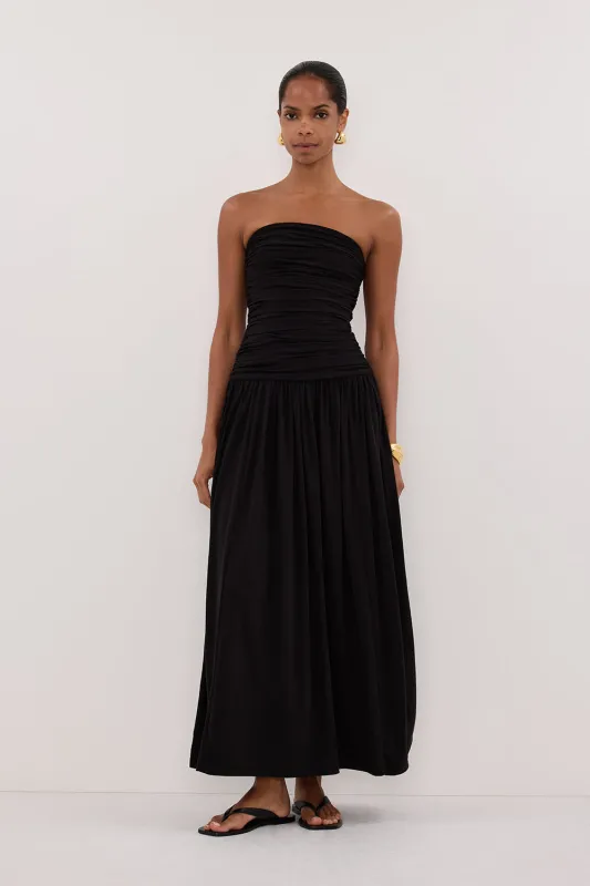 SHARI BLACK STRAPLESS BANDEAU MIDI DRESS sold by Dissh