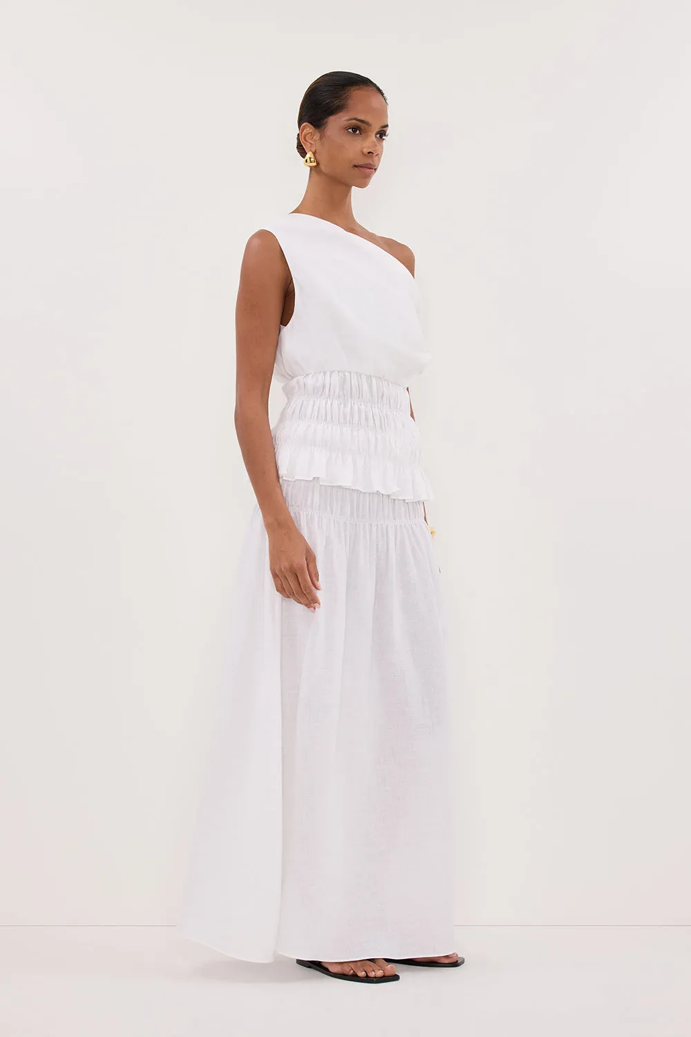 MAIA WHITE LINEN SHIRRED MIDI SKIRT sold by Dissh product image thumbnail 3