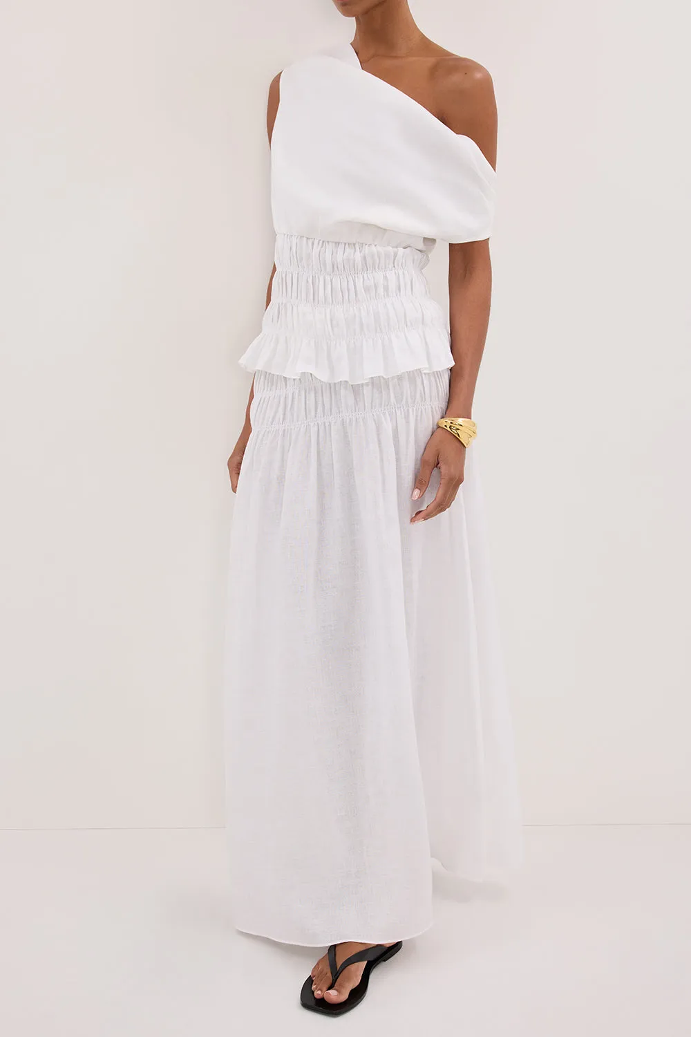 MAIA WHITE LINEN SHIRRED MIDI SKIRT sold by Dissh product image thumbnail 2