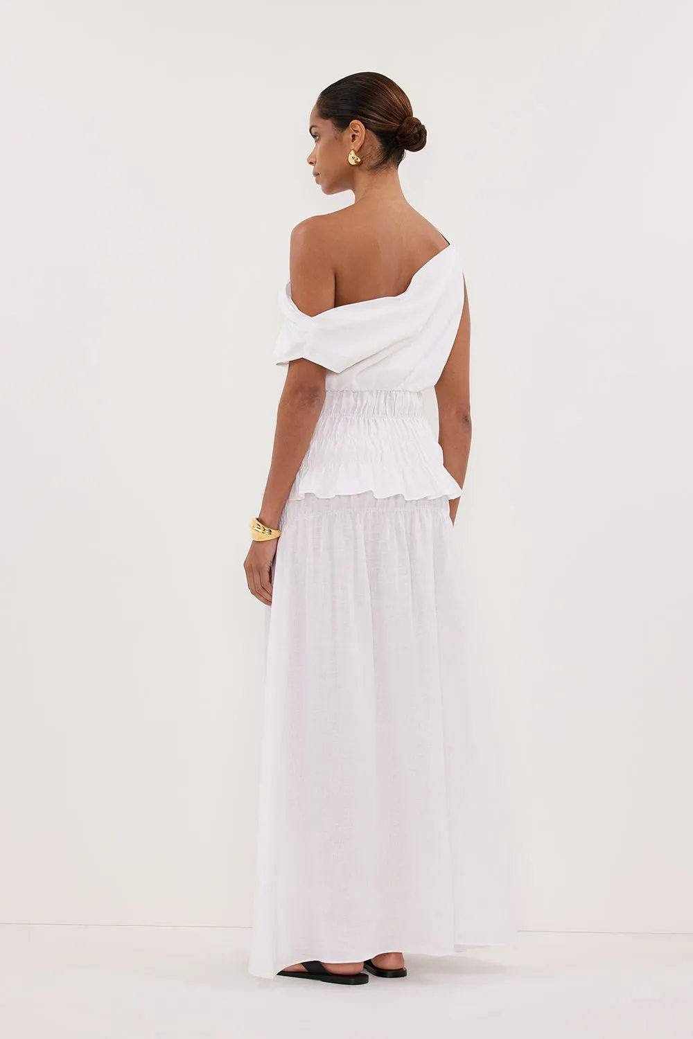 MAIA WHITE LINEN SHIRRED MIDI SKIRT sold by Dissh product image thumbnail 4