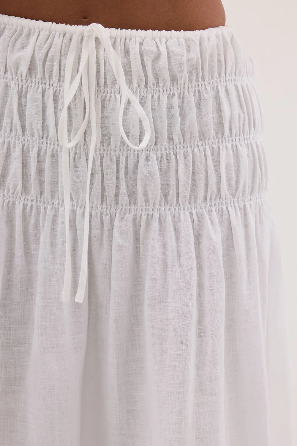 MAIA WHITE LINEN SHIRRED MIDI SKIRT sold by Dissh product image thumbnail 5