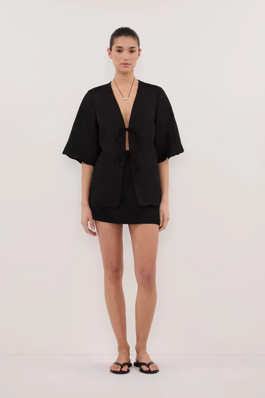 EVIE BLACK LINEN SKORT sold by Dissh