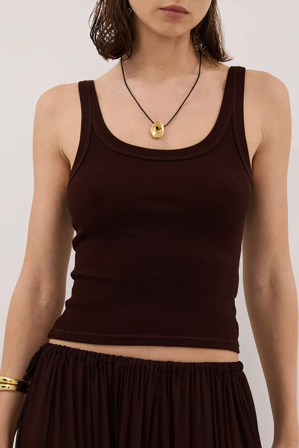 PHOEBE BURNT CHOC SCOOP NECK TANK TOP sold by Dissh product image thumbnail 5