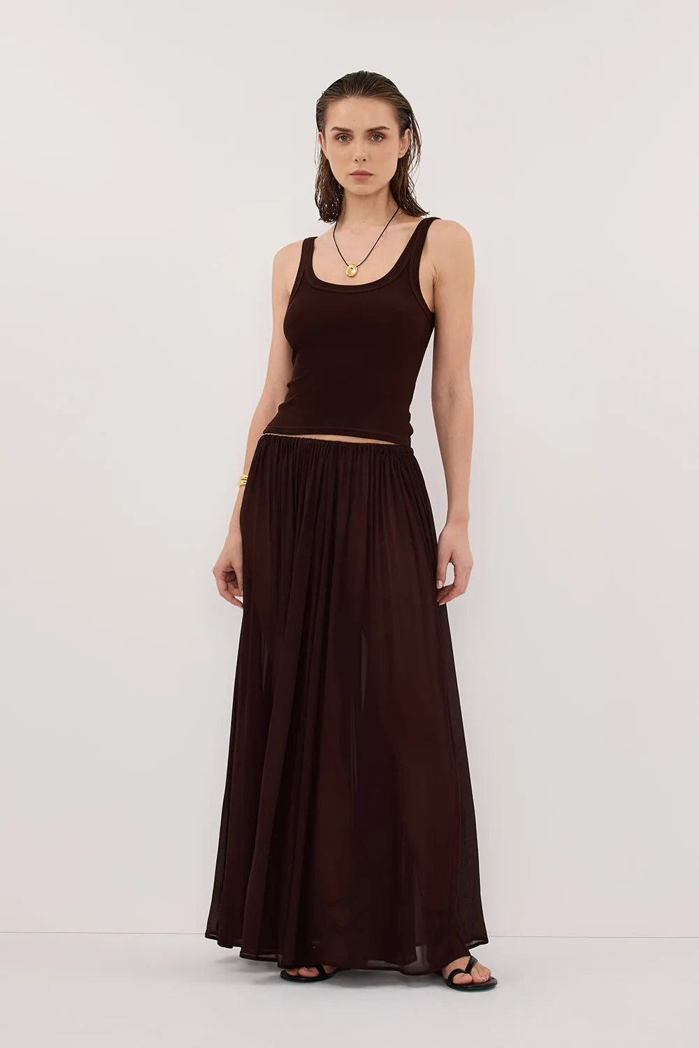PHOEBE BURNT CHOC SCOOP NECK TANK TOP sold by Dissh