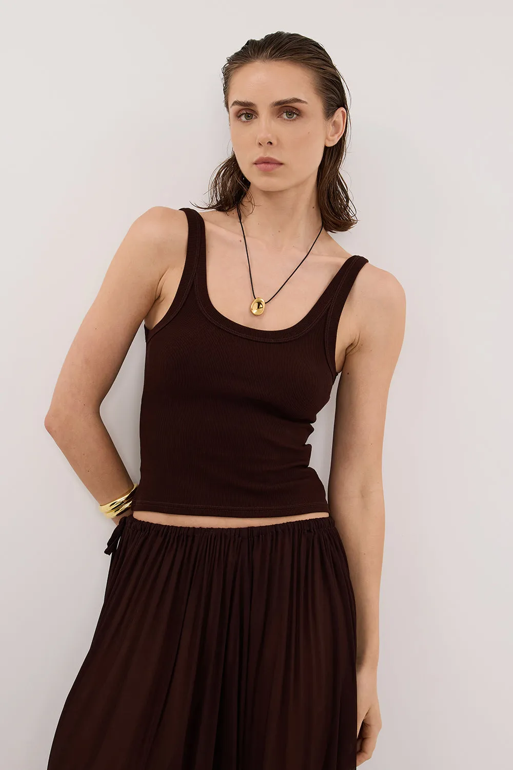 PHOEBE BURNT CHOC SCOOP NECK TANK TOP sold by Dissh product image thumbnail 2