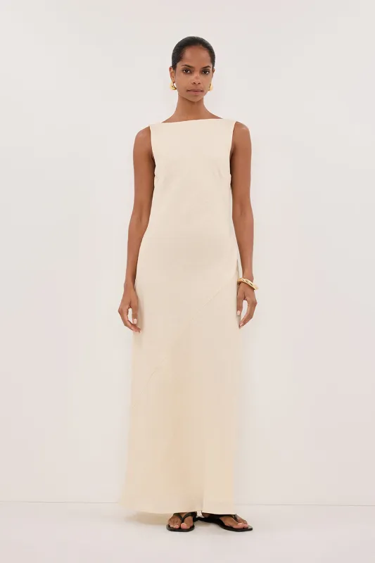 LACY STRAW SLEEVELESS LINEN MIDI DRESS sold by Dissh