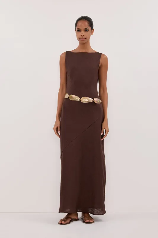 LACY COCOA SLEEVELESS LINEN MIDI DRESS sold by Dissh